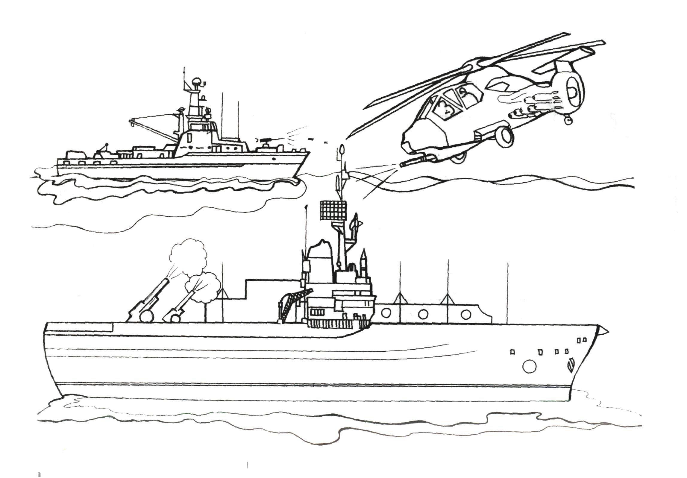 Раскраски корабли, подводные лодки, парусники 12