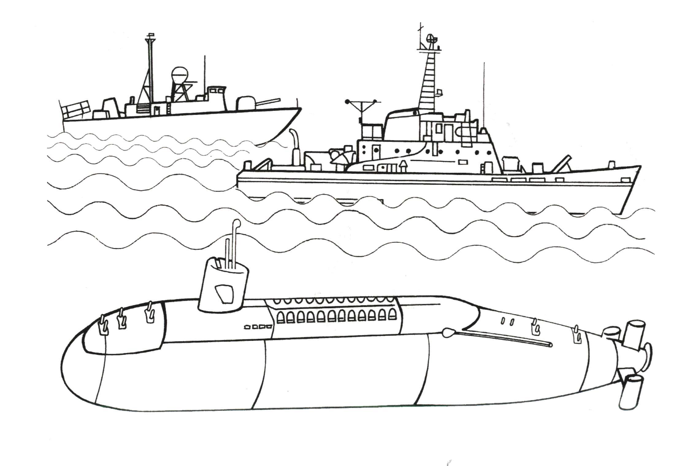 Раскраски корабли, подводные лодки, парусники 13