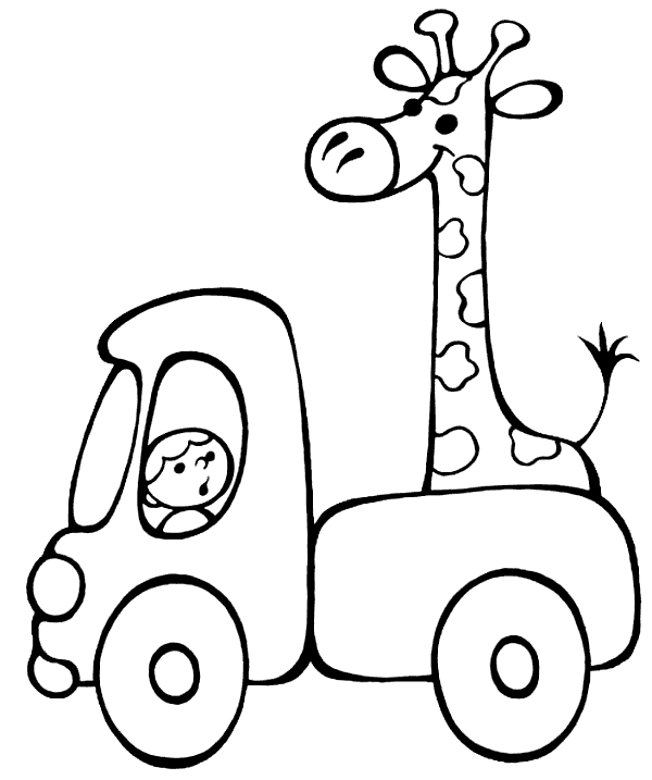 Раскраска жираф в грузовике